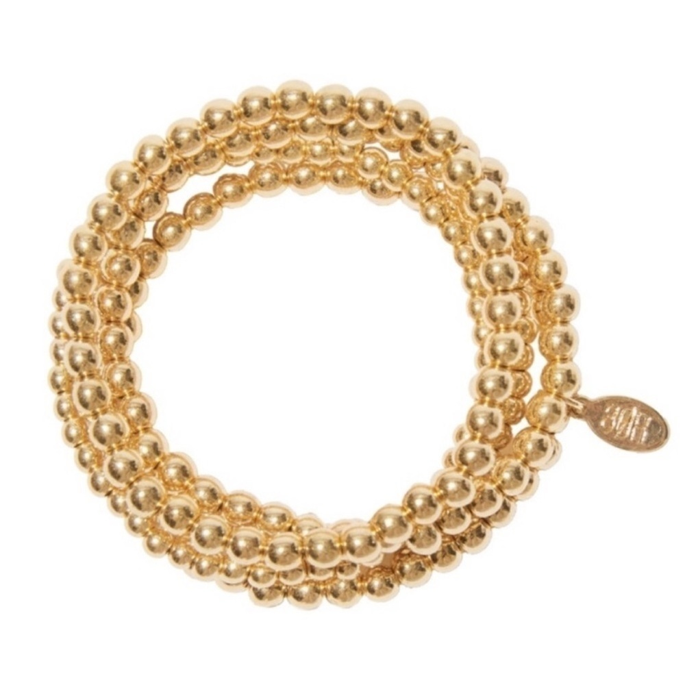 Gold Beaded Bracelet Set of 5 | 18K Gold Plated Stackable Stretch Bracelets